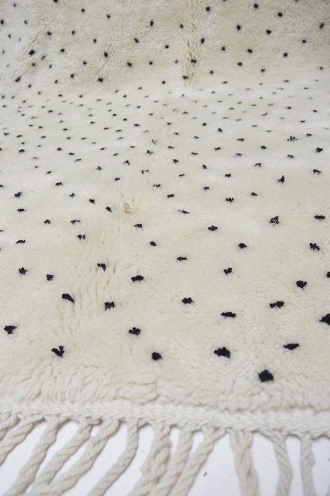 Beni Ourain Moroccan Rug Plush Pure Wool Hand Knotted Cream Black Polka Dot Custom Made Berber Carpet photo vinterior