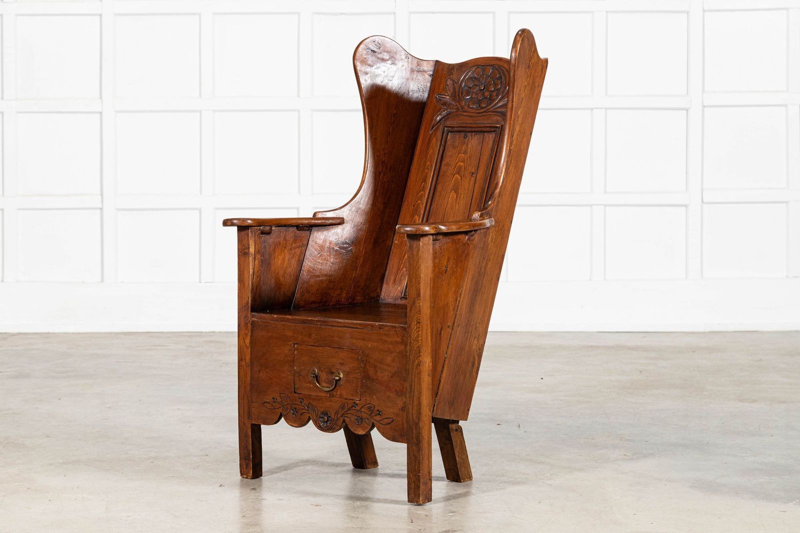 Early 18thc Oak & Pine Carved Lambing Chair
