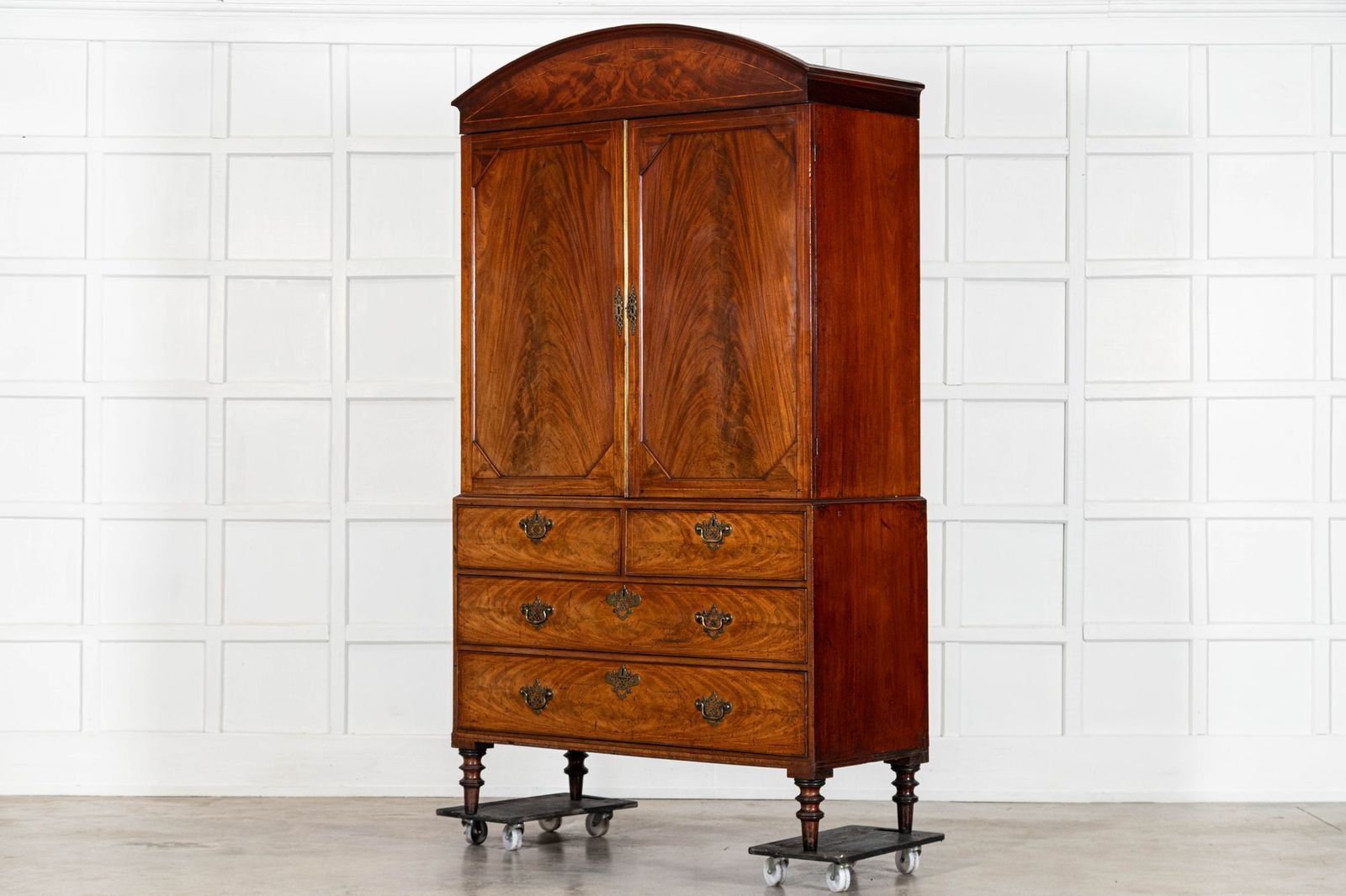 Georgian English Arched Mahogany Inlaid Linen Press photo 4543.0