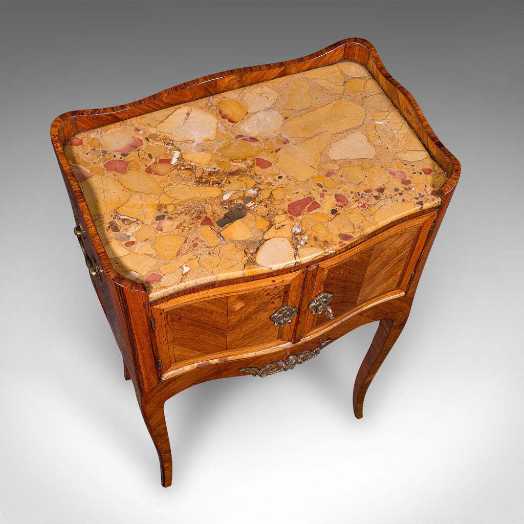 Antique Side Table, Italian, Kingwood, Marble, Bedside Nightstand, Victorian photo vintage