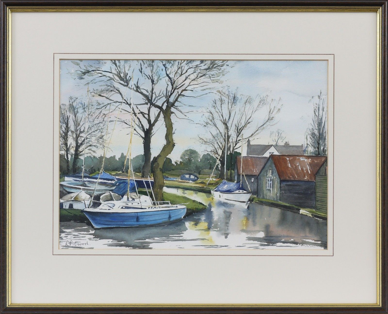 Watercolour By R P Good. Titled 'Norfolk Broads In Winter' photo 125.0