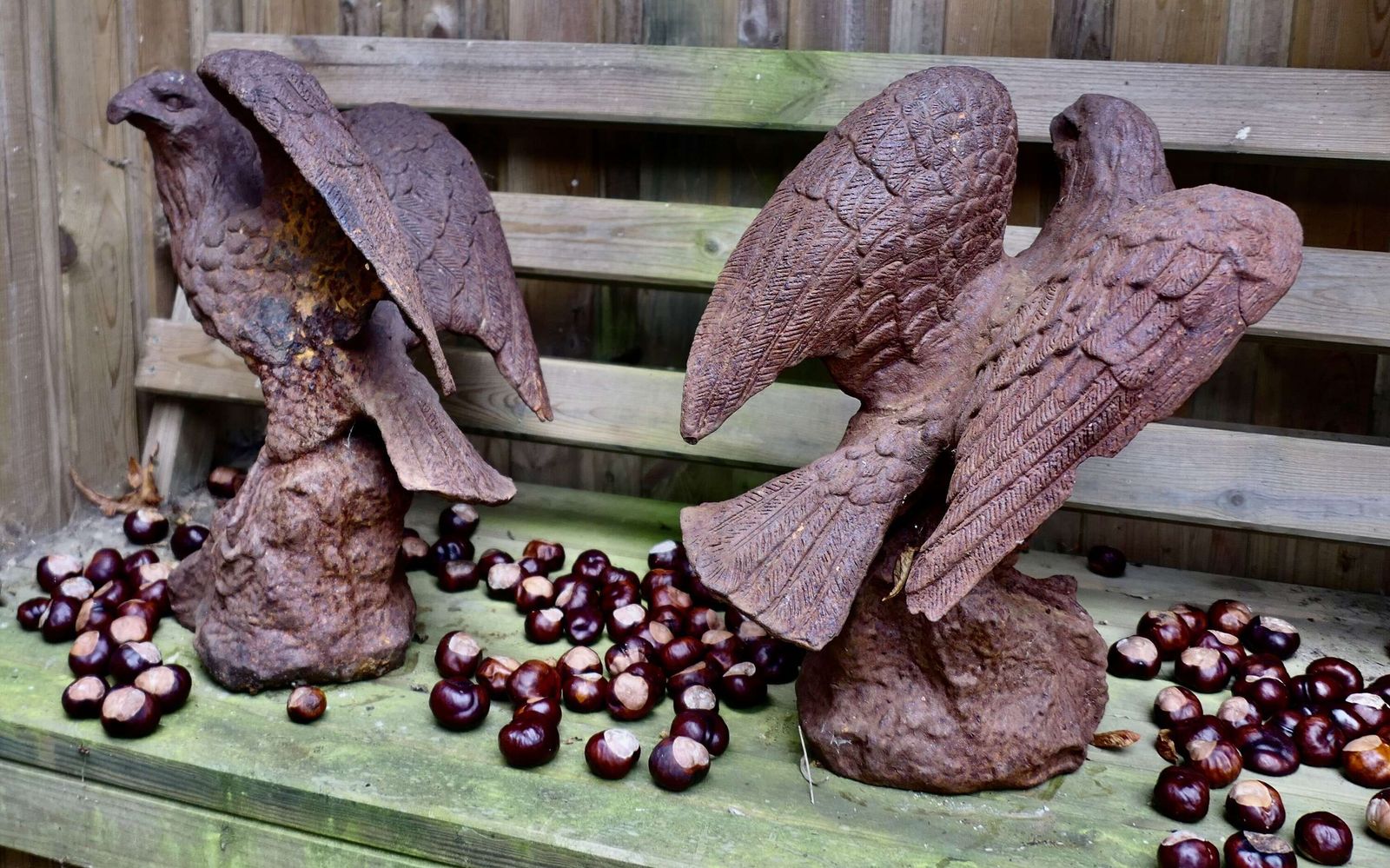 2 Old Weathered Cast Iron Eagle Statues. photo buy