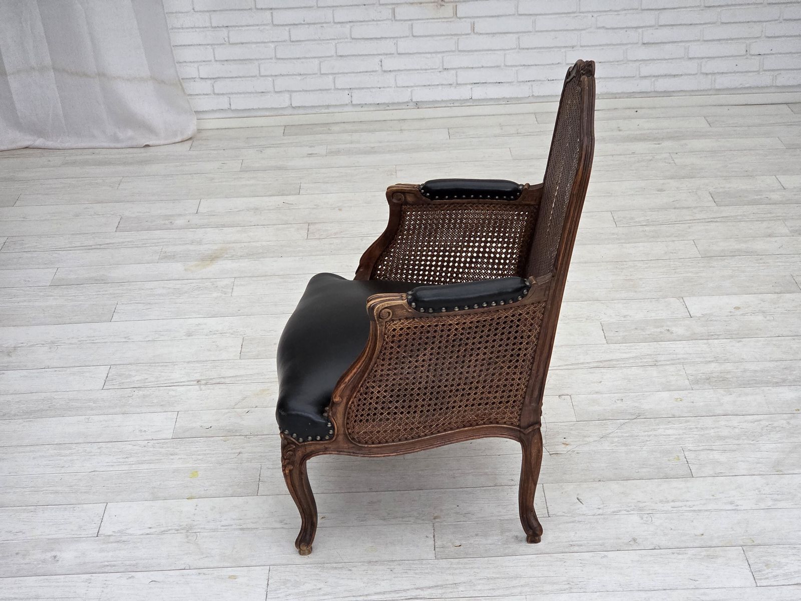 photo for sale 1930s, Danish Armchair, Furniture Leather, Ash Wood, Furniture Mesh, Reupholstered.