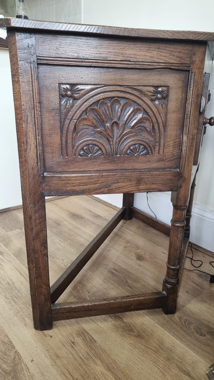 N.H. Chapman Siesta English Carved Oak Credence Cabinet. photo furniture