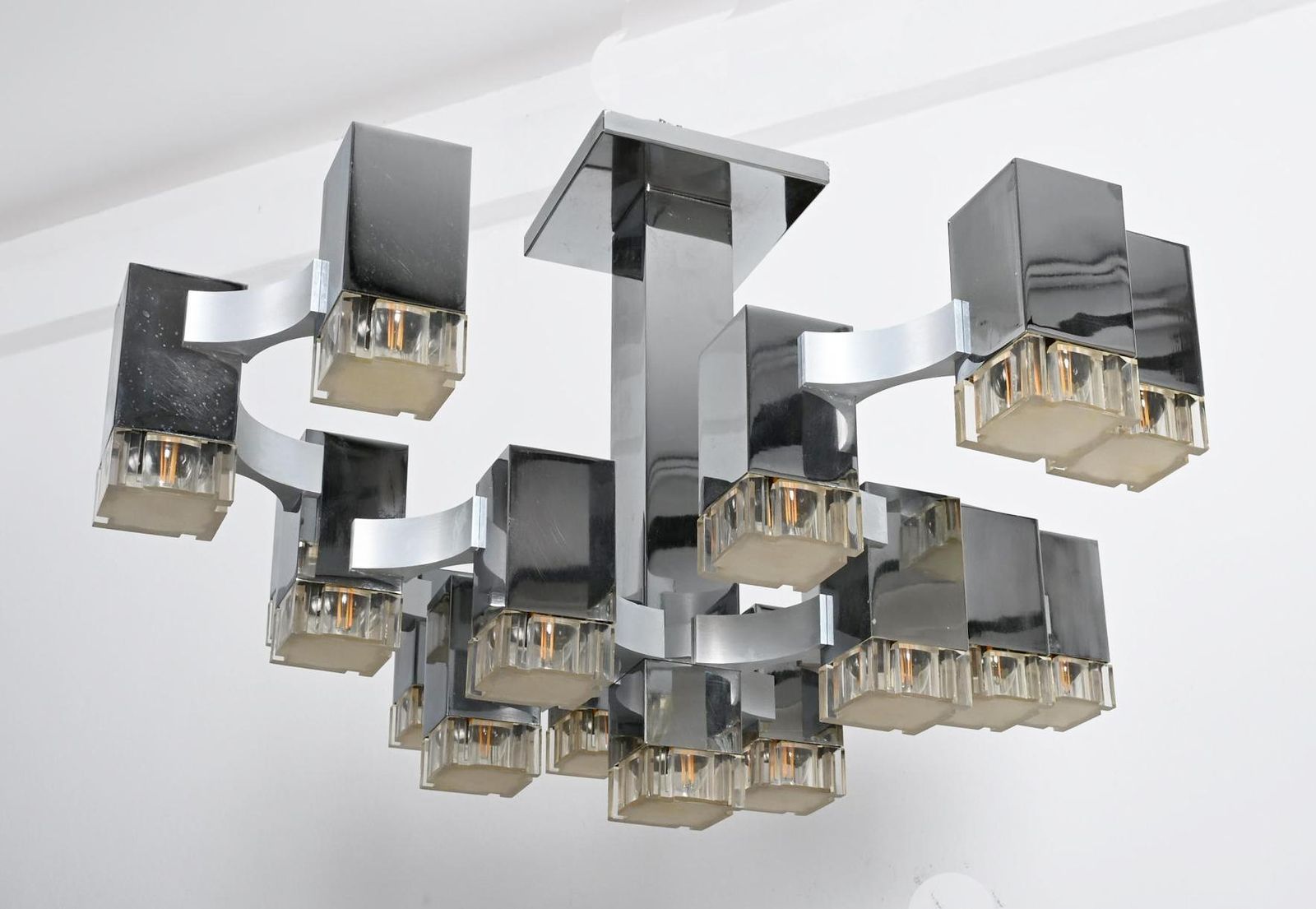 photo vinterior Large Gaetano Sciolari "Cubic" Chandelier Flush Mounth