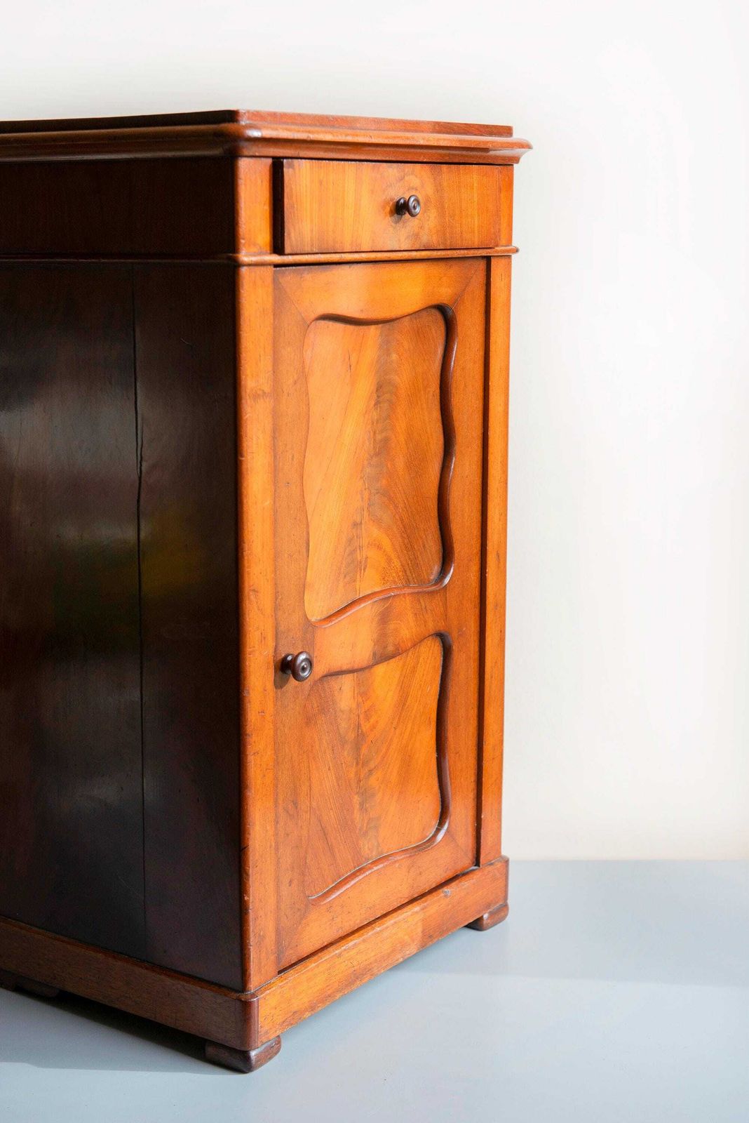 photo for sale Antique Walnut Side Cabinet, 19th Century Wooden Chest With Drawer, Classic Victorian Bedside Table