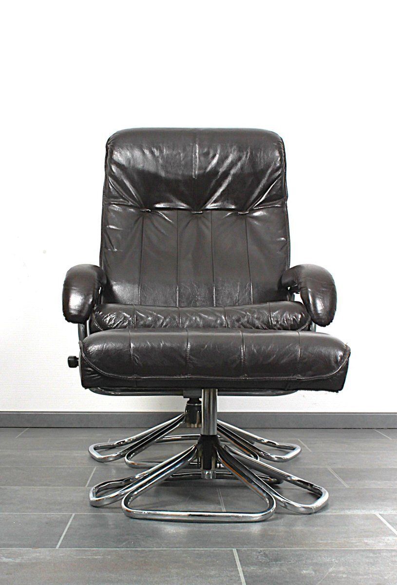 photo vinterior Set Of Lounge Chair And Ottoman In Dark Brown Leather, From Unico 1970s, Set Of 2
