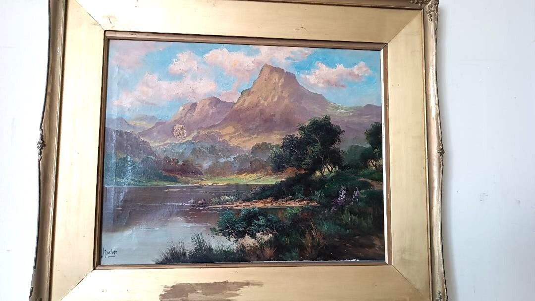 Antique Oil Painting On Canvas Landscape Scotland Jack Ducker photo for sale