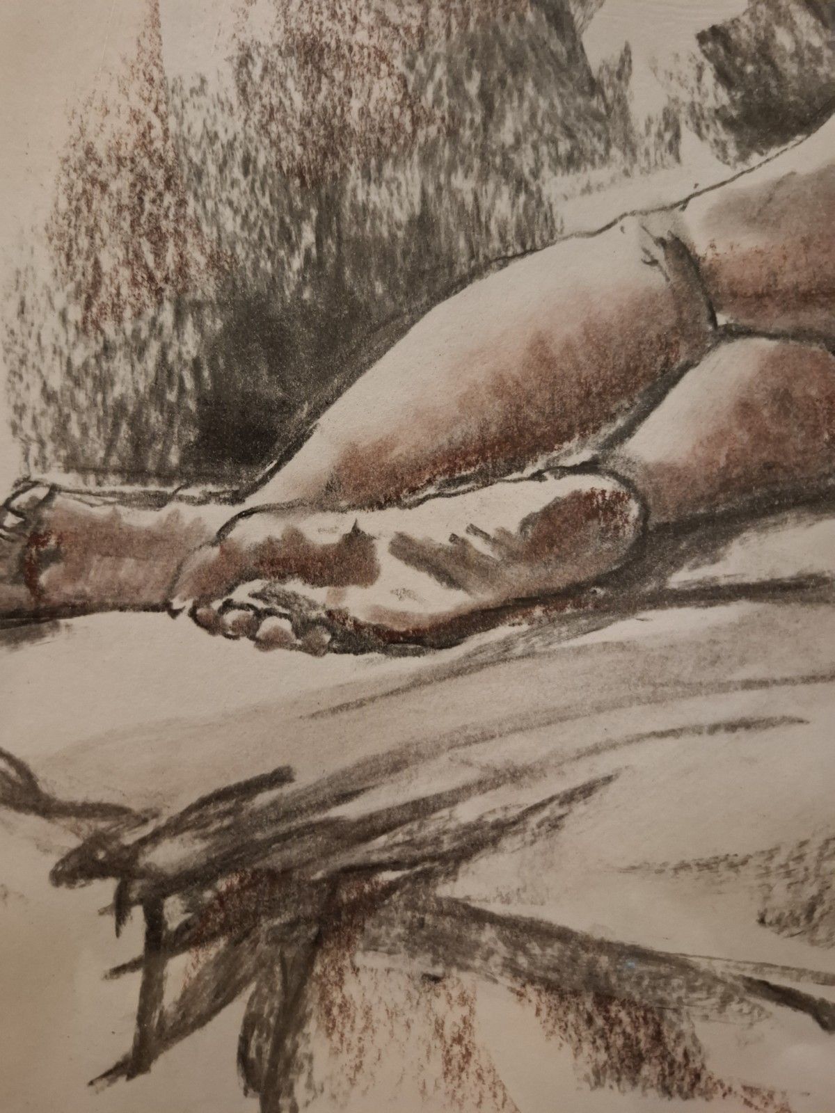 Contemporary John Luce Lockett Charcoal & Chalk Picture Pillow Talk Nude photo for sale