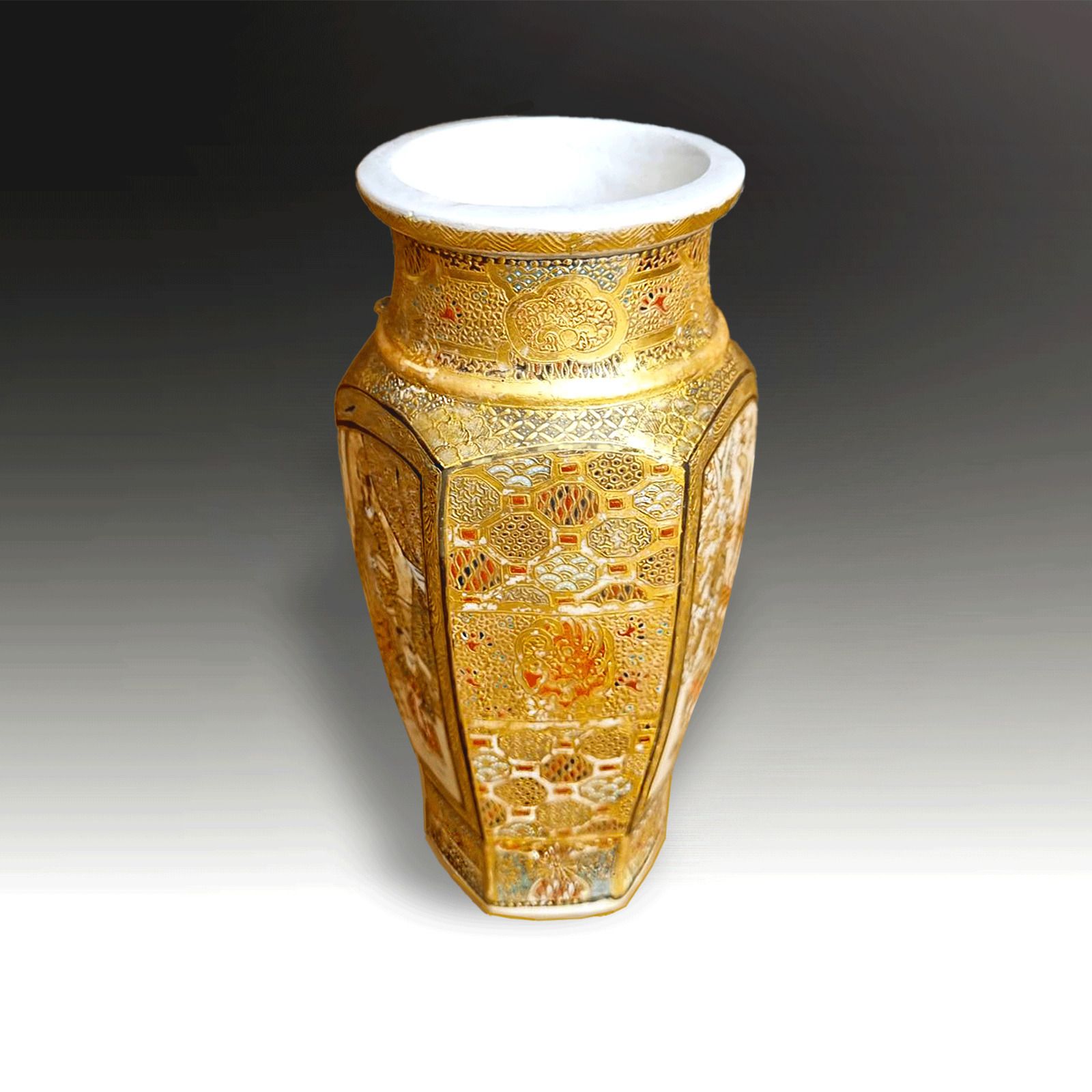 Japanese Satsuma Exceptional Quality Vase. Early Meiji Period  Hexagon Form 15cm photo furniture
