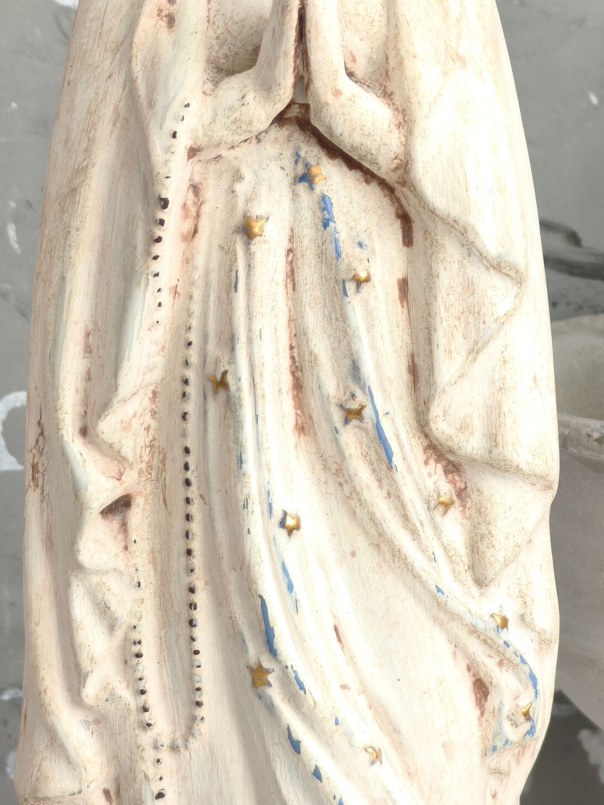 Vintage French Chalkware Madonna Statue, Plaster Virgin Mary Sculpture photo Art