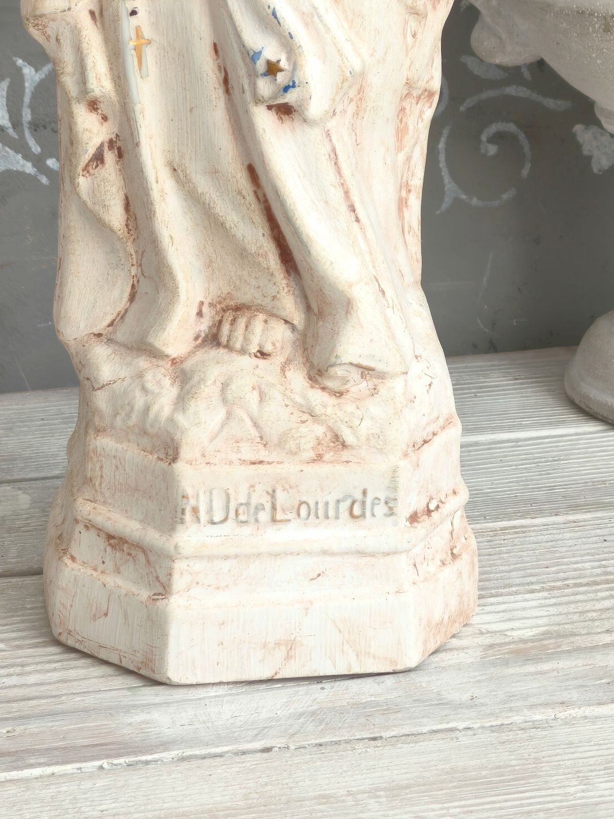 photo for sale Vintage French Chalkware Madonna Statue, Plaster Virgin Mary Sculpture