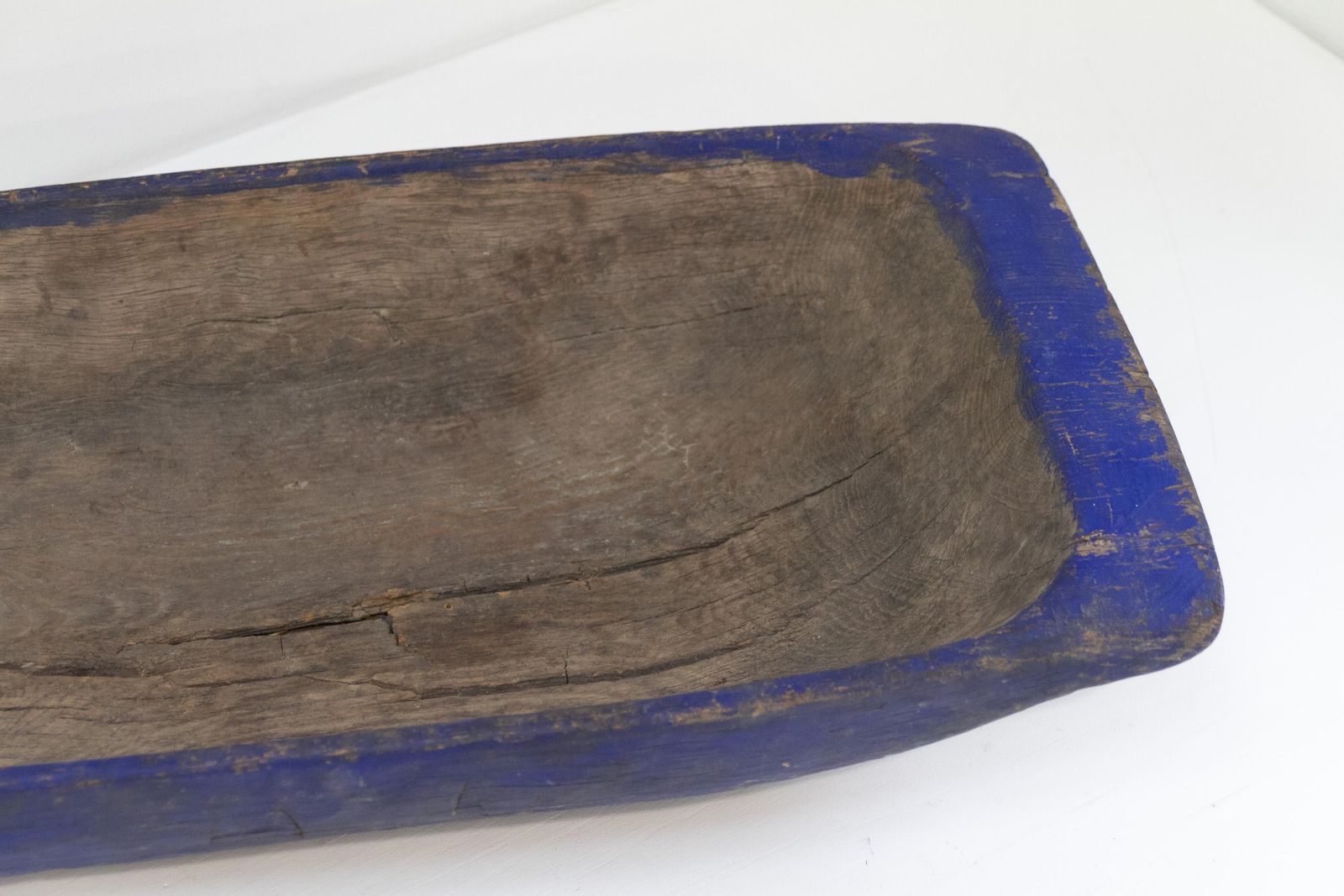 Large Blue Antique Swedish Folk Art Wooden Trough, Late 1800s. photo vintage