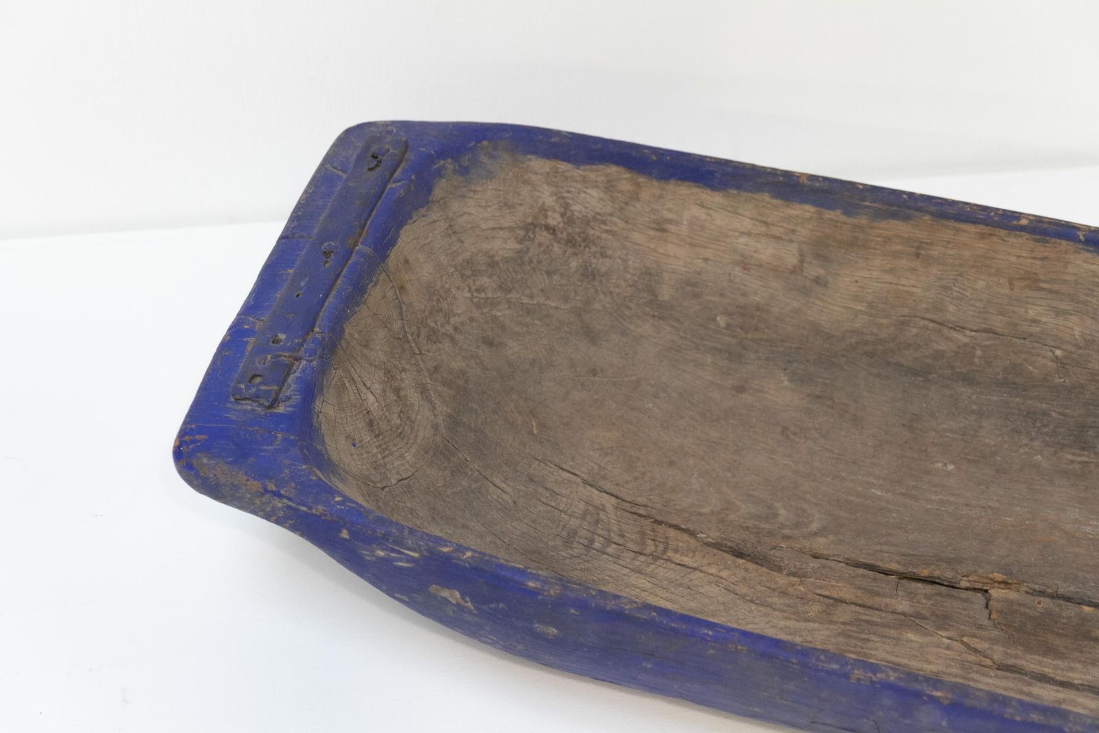 photo furniture Large Blue Antique Swedish Folk Art Wooden Trough, Late 1800s.