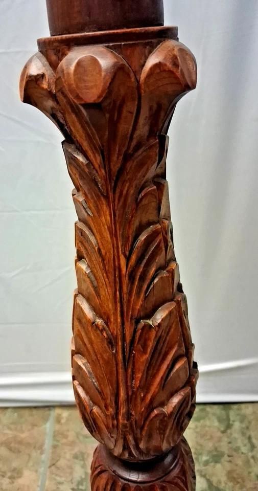Antique Indian Hardwood Carved Jardiniere Plant Stand With Scrolled Legs photo for sale