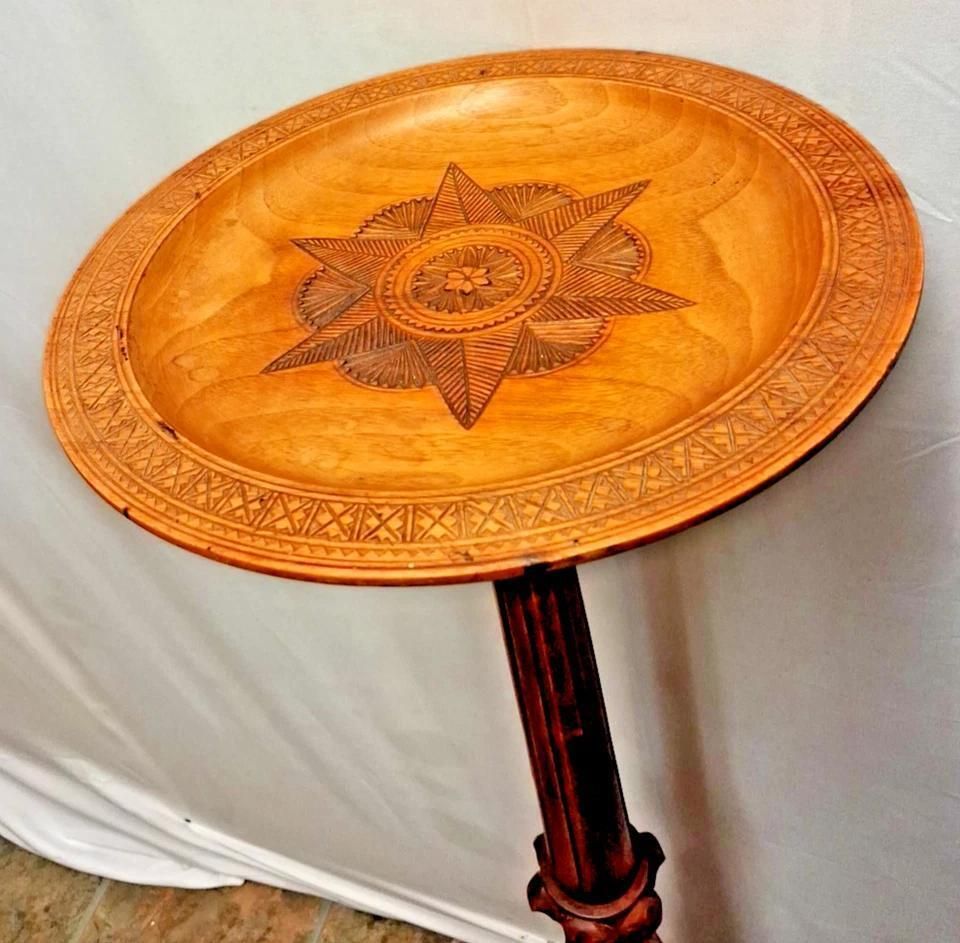 photo furniture Antique Indian Hardwood Carved Jardiniere Plant Stand With Scrolled Legs