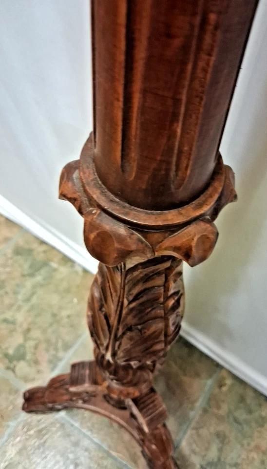 photo for sale Antique Indian Hardwood Carved Jardiniere Plant Stand With Scrolled Legs