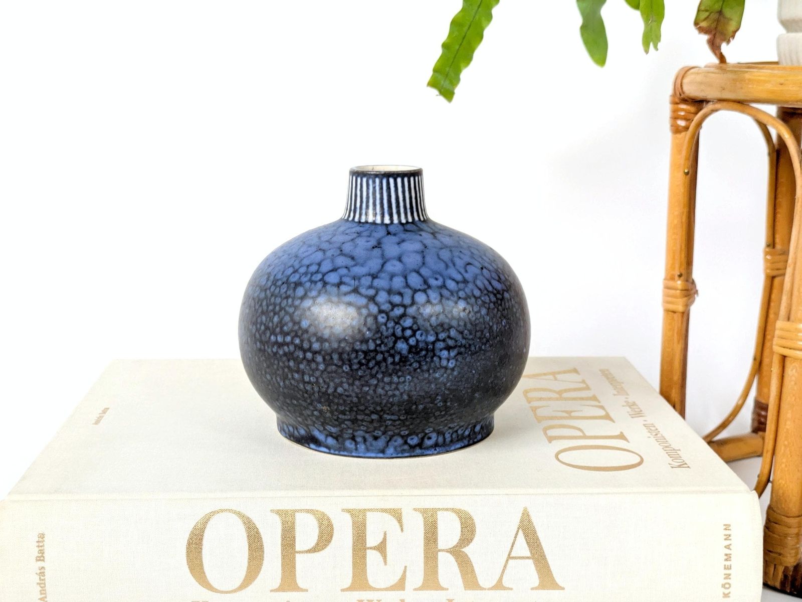 photo vinterior Vintage Thoms Keramik Vase, German Midcentury Pottery, Blue Splatter Glaze, Modernist Studio Art Ceramic, 1960s–1970s