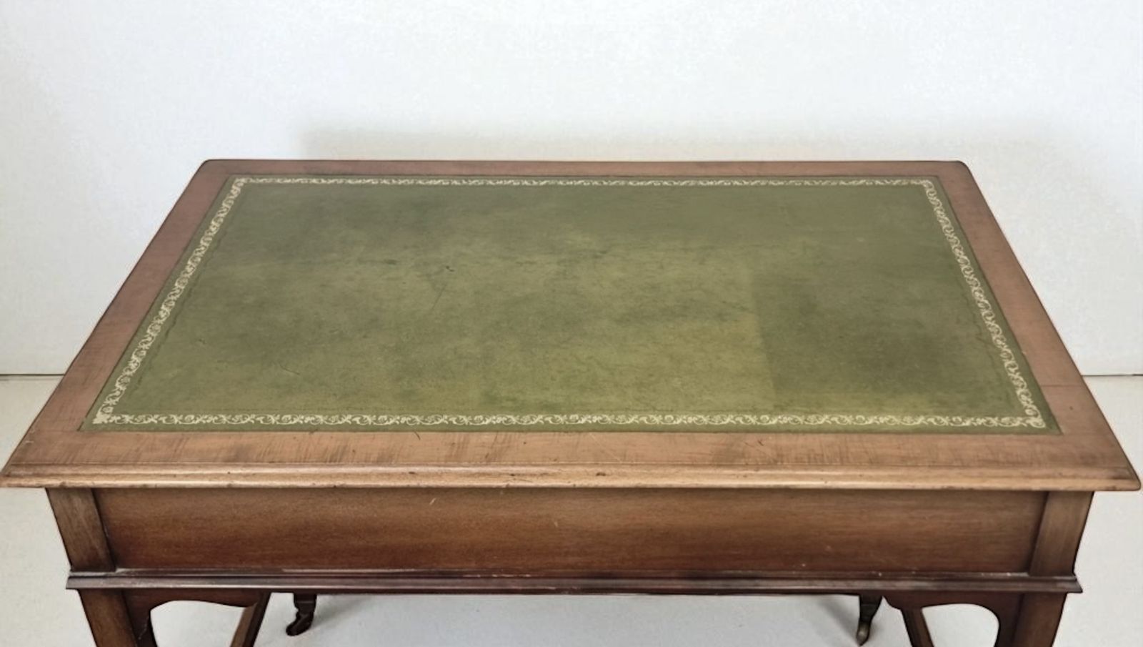 Furniture Stamped Gillows Of Lancaster Victorian Inlaid Mahogany Writing Desk On Brass Castors photo