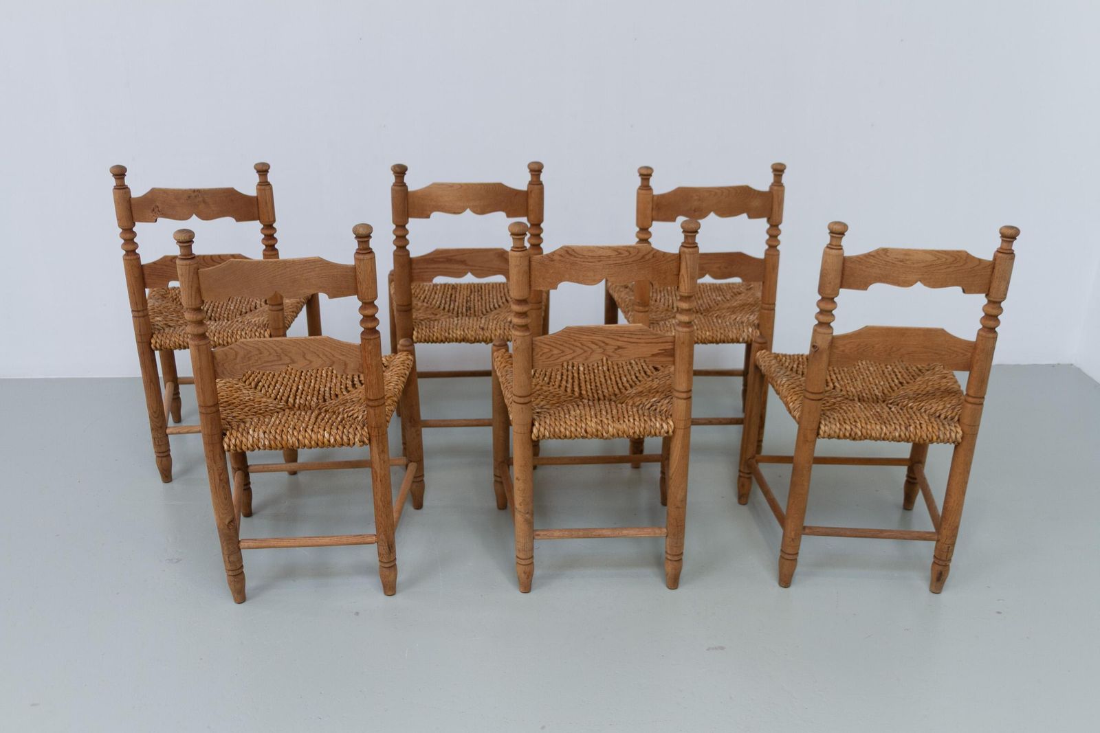 photo for sale Danish Oak And Seagrass Chairs By Hans Dau, Set Of 6. 1940s.