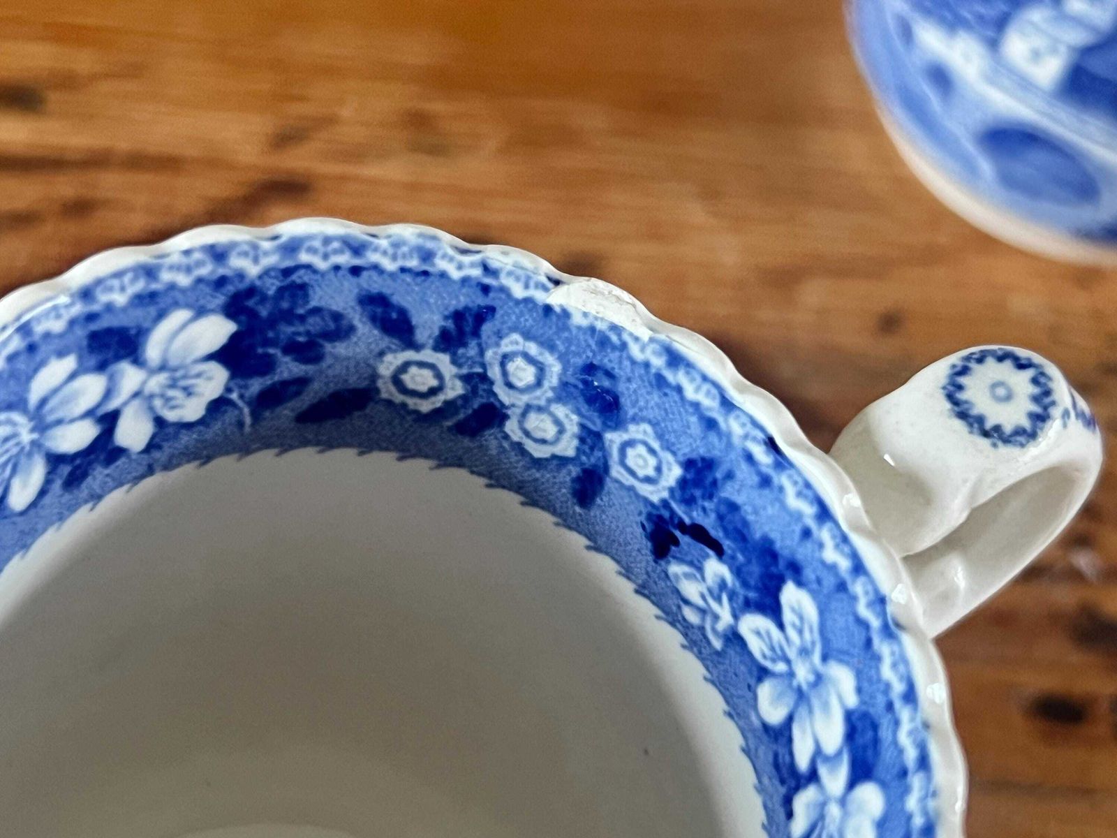 Antique Copeland Spode Tower England Espresso Size Cups Set Of Four | Small Blue And White Transferware Demitasse Mugs | Scalloped Edge photo vinterior