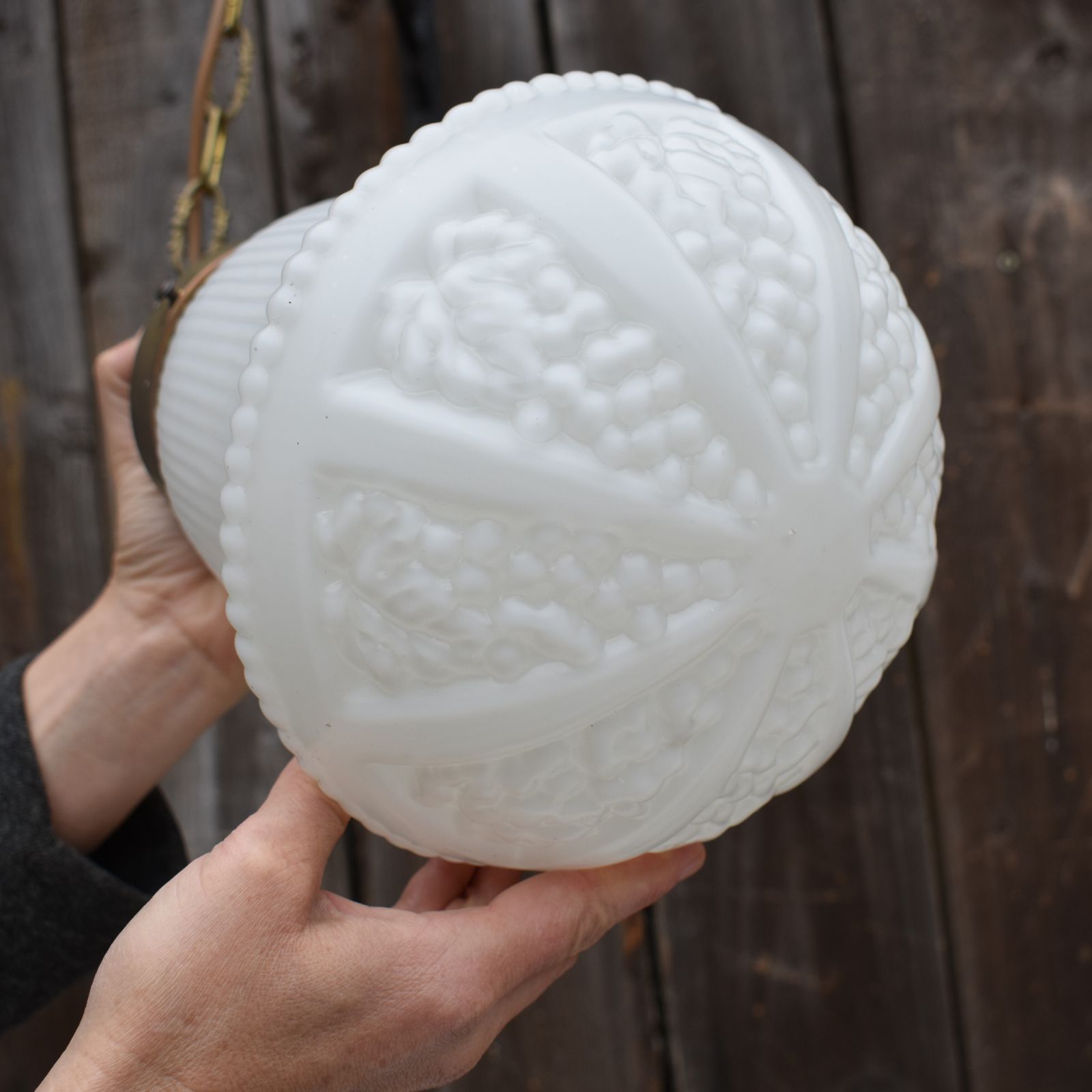 Antique Early 20th Century Grape Embossed Opaline Glass Chapel Church Light Pair photo for sale