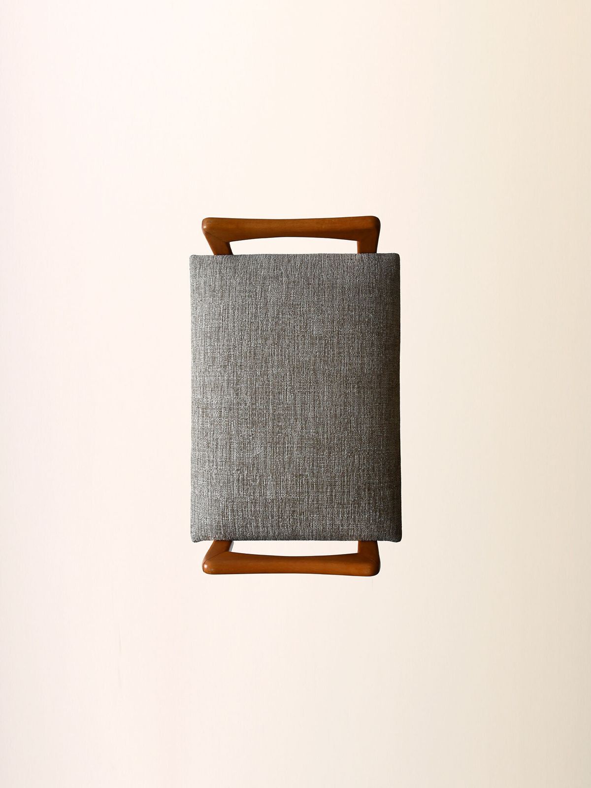 Vintage Scandinavian Oak Footstool With Grey Upholstery photo vinterior