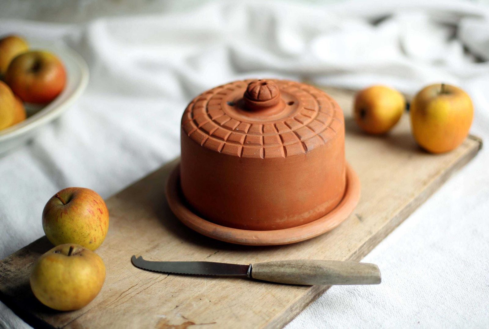 Vintage French Cheese Dome Terracotta Bell Plate Food Cover Table Cloche