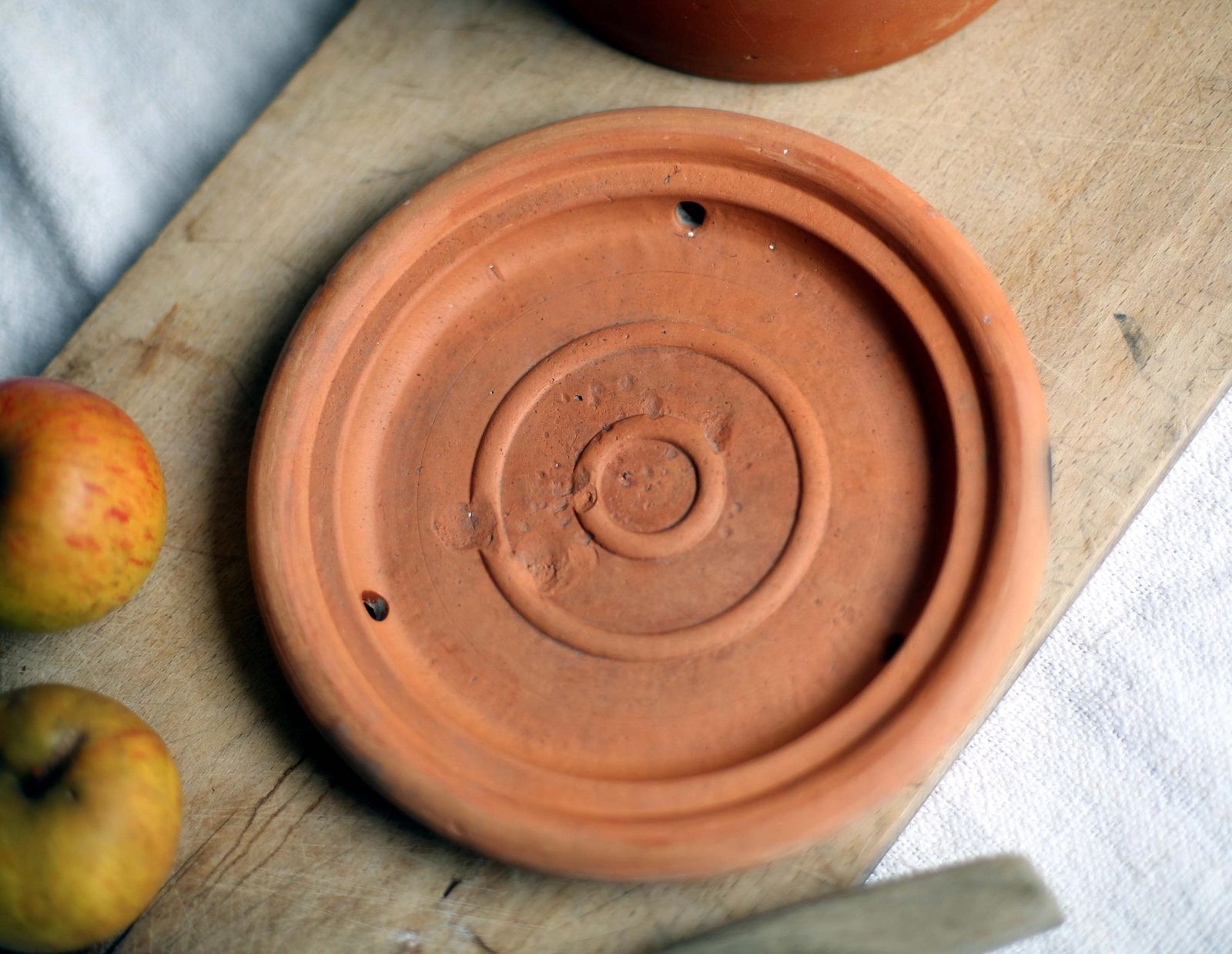 Vintage French Cheese Dome Terracotta Bell Plate Food Cover Table Cloche photo 82.0