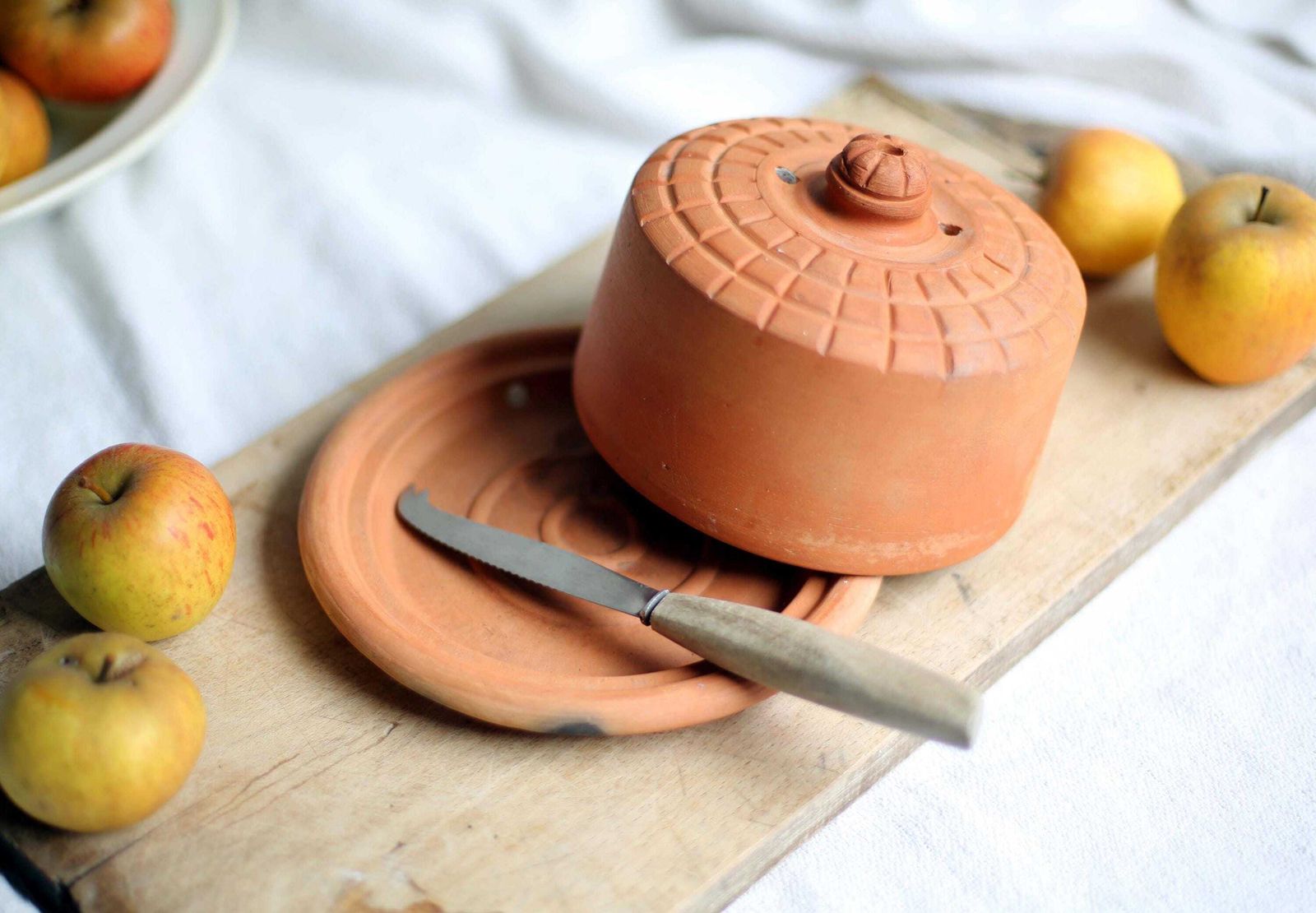 Vintage French Cheese Dome Terracotta Bell Plate Food Cover Table Cloche photo buy