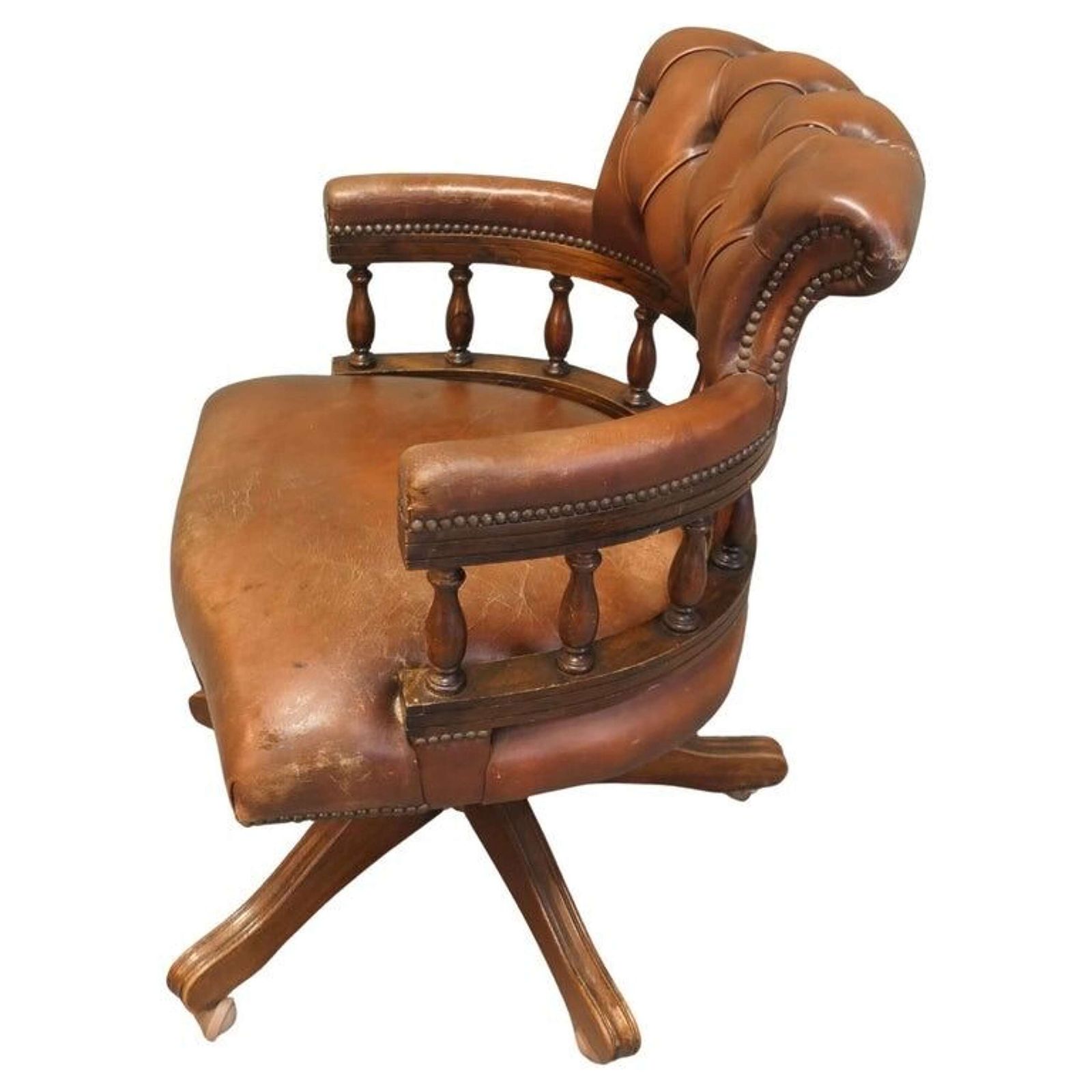 A Leather Hide Swivelling Desk Chair Or Captains Chair