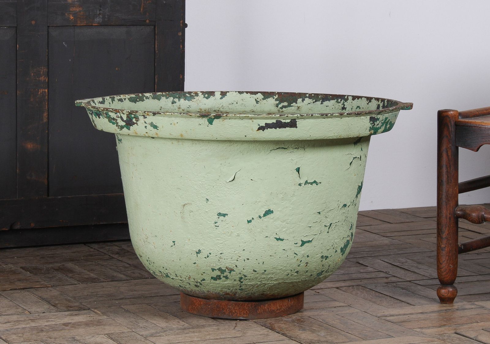 Large Copper Green Painted Cast Iron Cauldron Garden Planter Pot