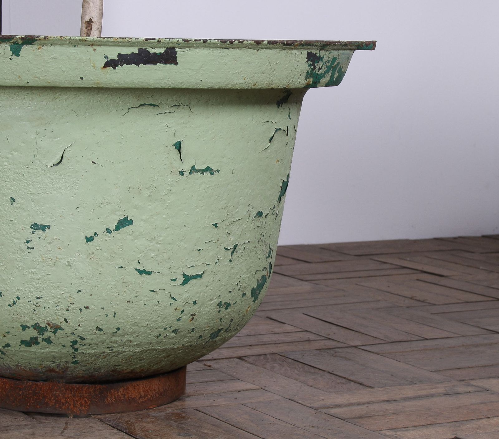 Large Copper Green Painted Cast Iron Cauldron Garden Planter Pot photo vintage