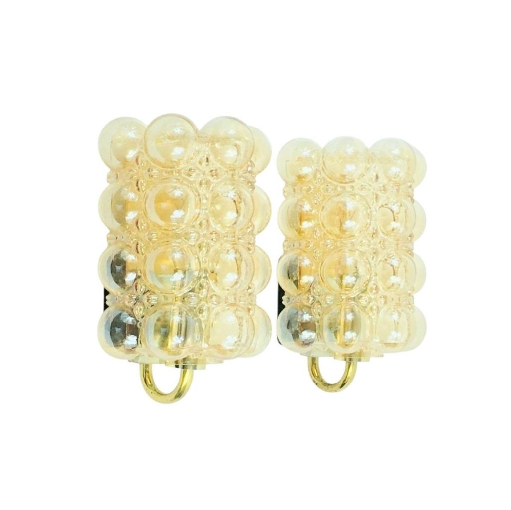 Pair Of Mid Century Modern Amber Bubble Glass Wall Lights By Helena Tynell For Limburg, Germany, 1960s