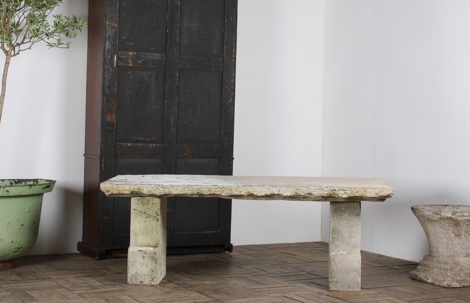 Reclaimed Carved Stone And Portland Limestone Garden Bench Seat photo for sale