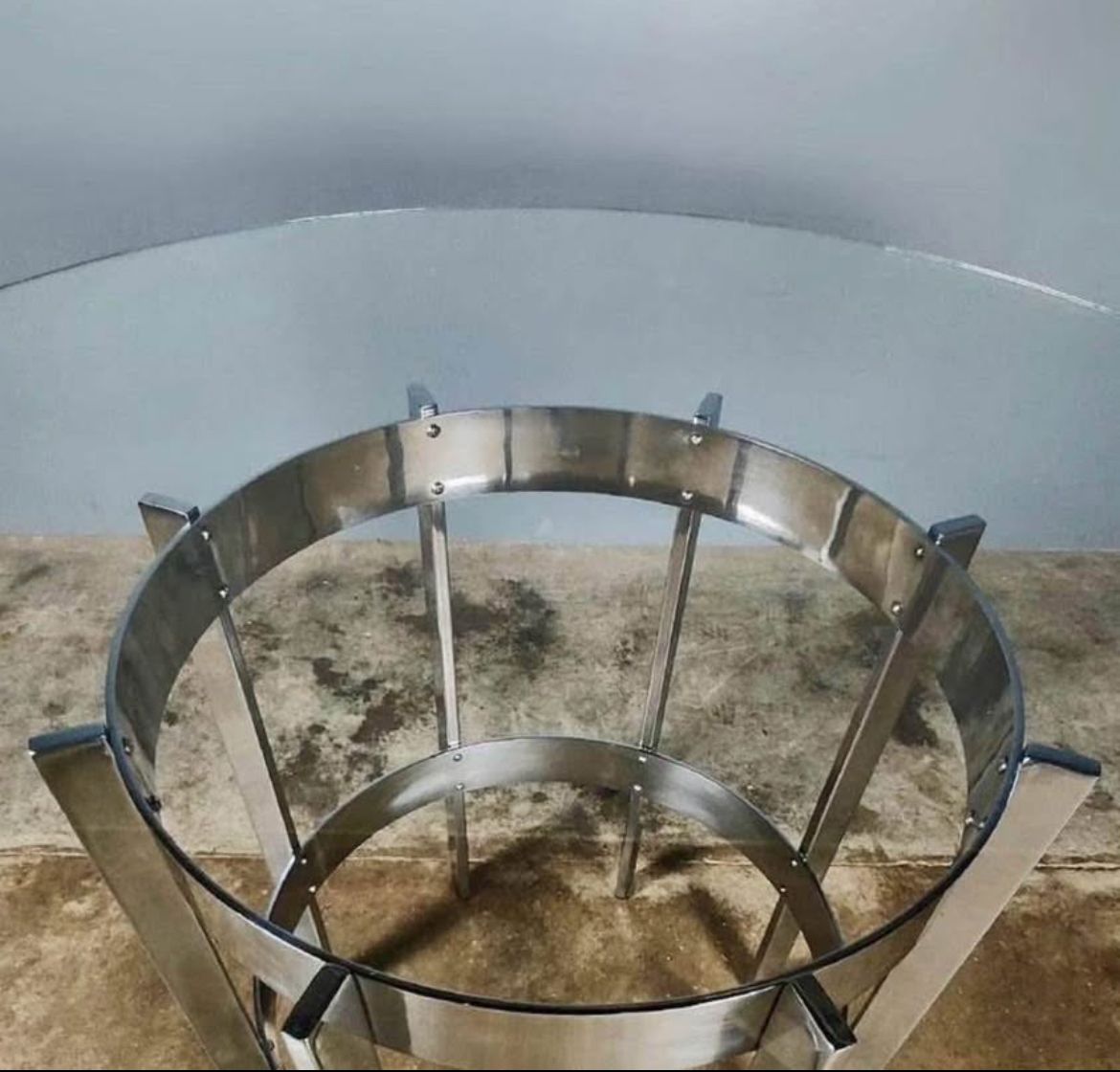 Merrow Associates Chrome Dining Table 'The Preece' By Richard Young, England 70s photo furniture