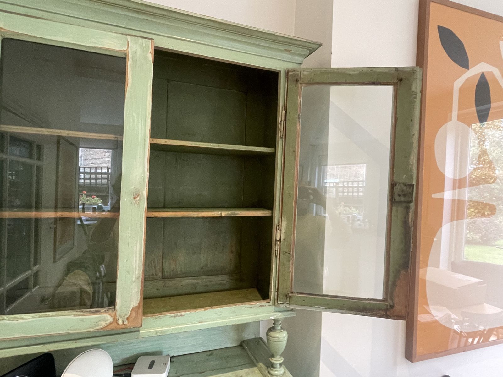 Antique Painted Green 'Shabby' Kitchen Cabinet (Armoire) photo vintage