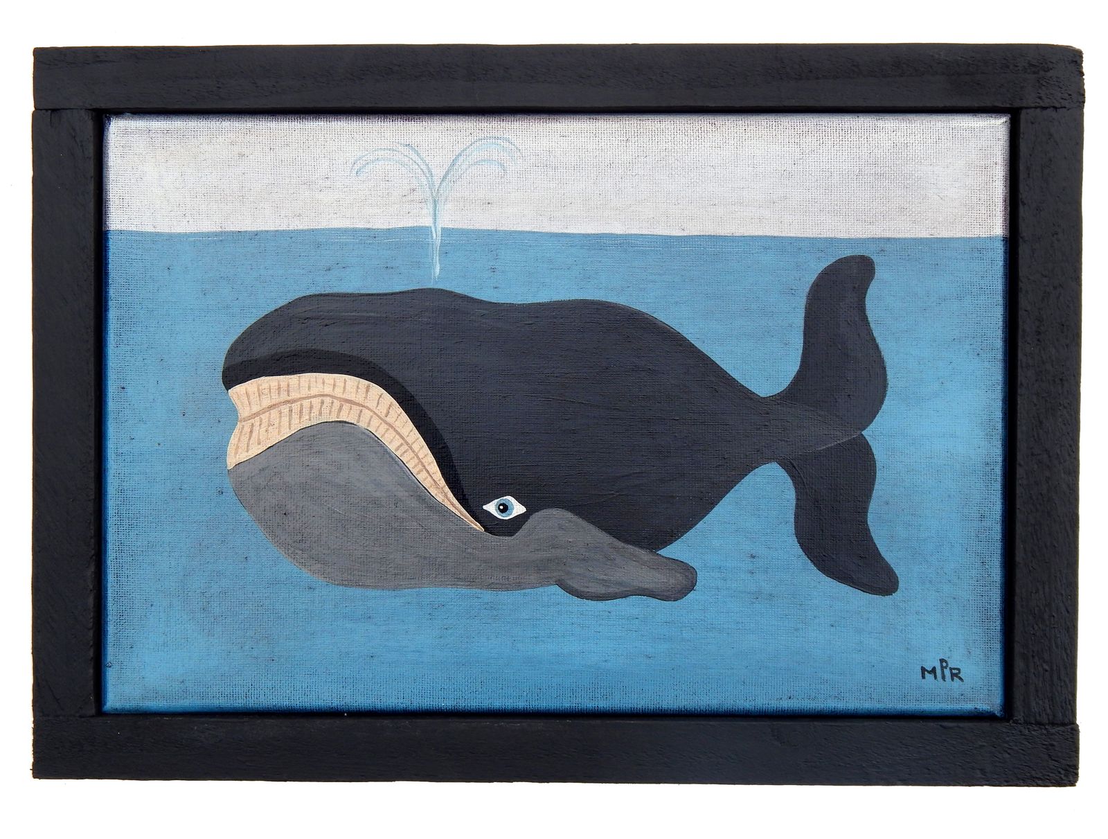Original Folk Art Painting Naive Whale On Canvas Framed   Nautical   By Matt Rix