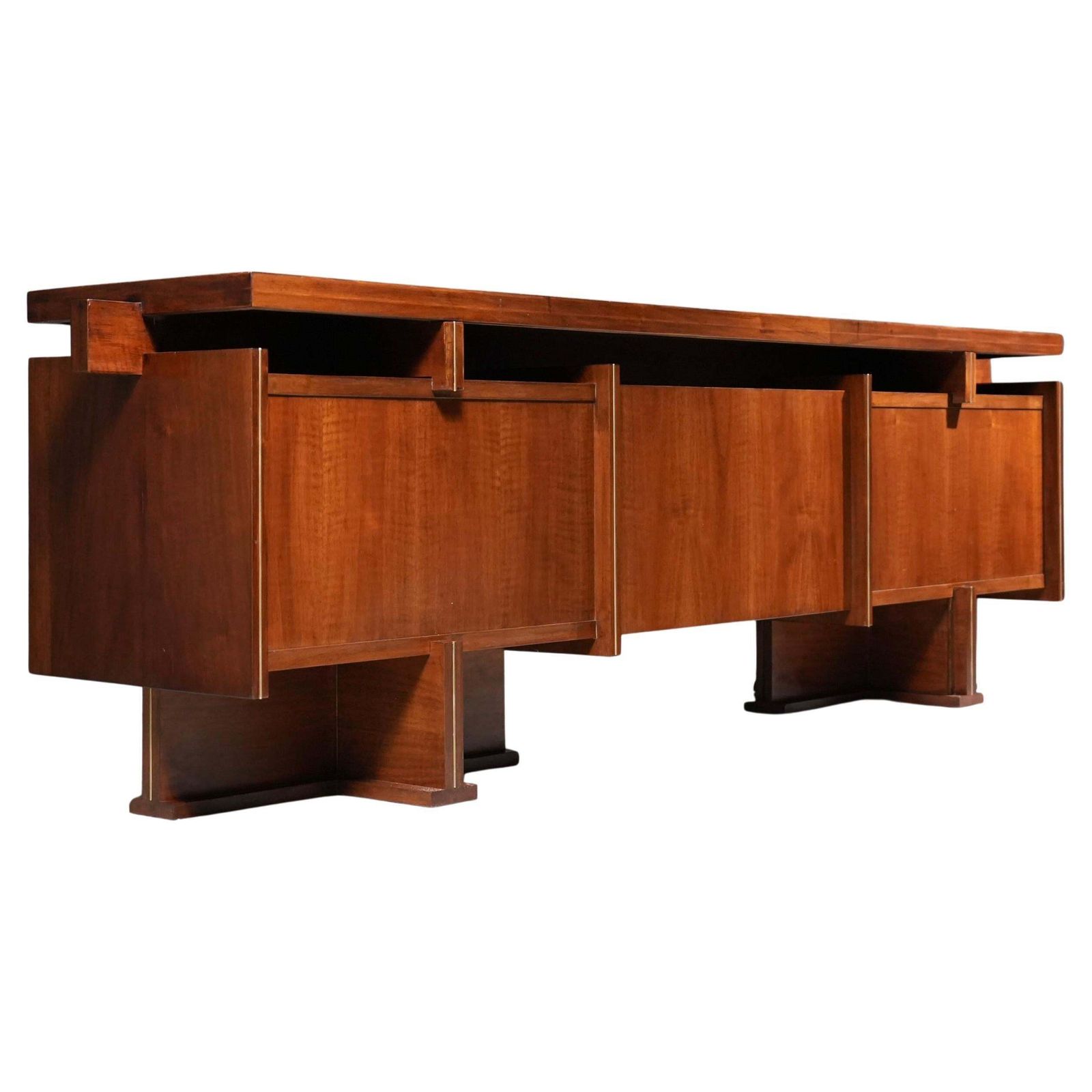 Italian Modernist Walnut And Brass Writing Desk, 1950s
