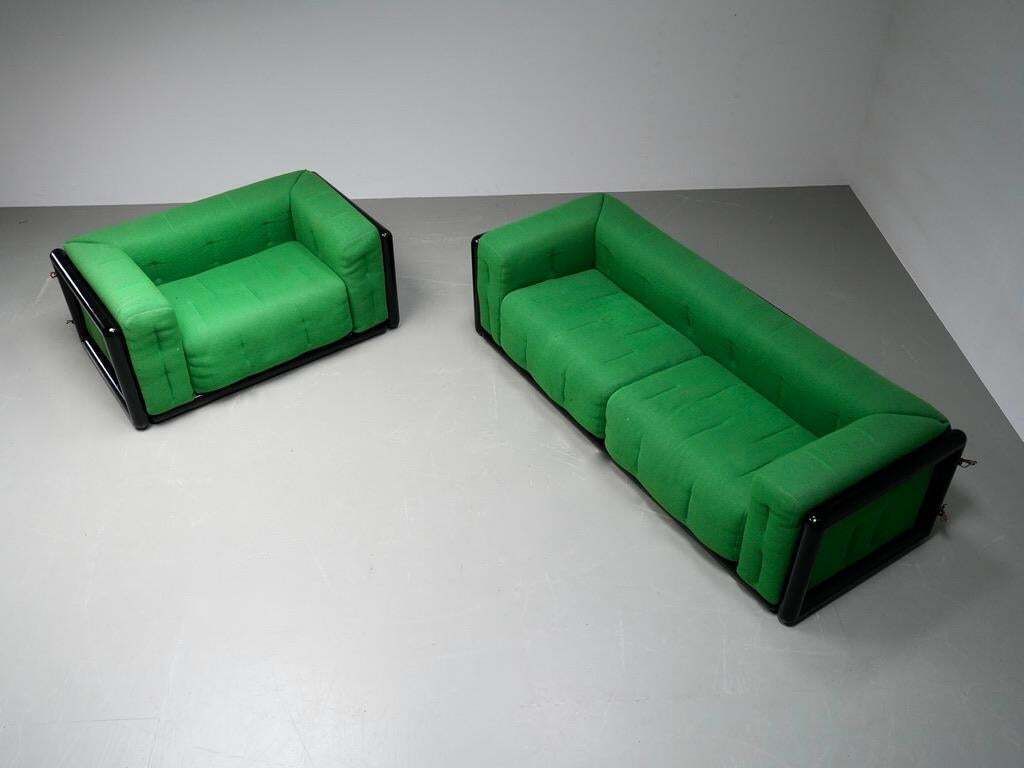 Set Van 2 Carlo Scarpa 'Cornaro' Sofa's In Irokohout En Stof, Italië, Jaren 1970 photo 27966.0