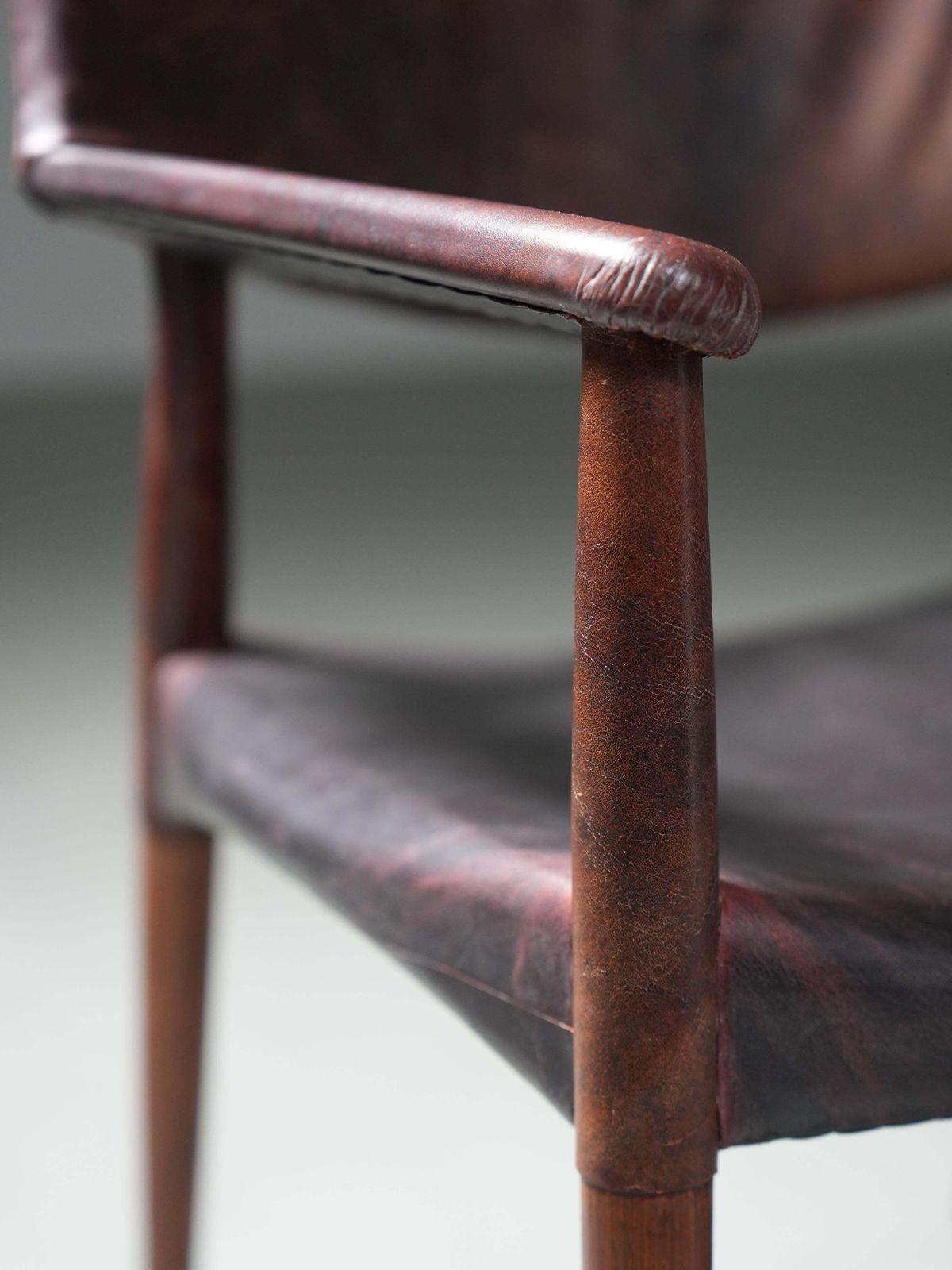 Furniture Armchair In Leather And Teak By Larsen And Bender For Willy Beck, Denmark, 1950 photo