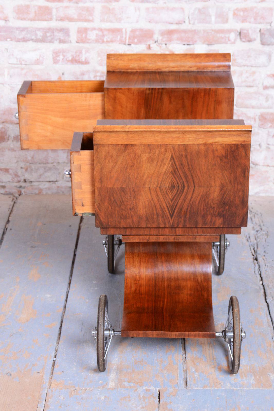 photo for sale Restored Art Deco Serving Trolley, Walnut, Revived Polish, France, 1920s