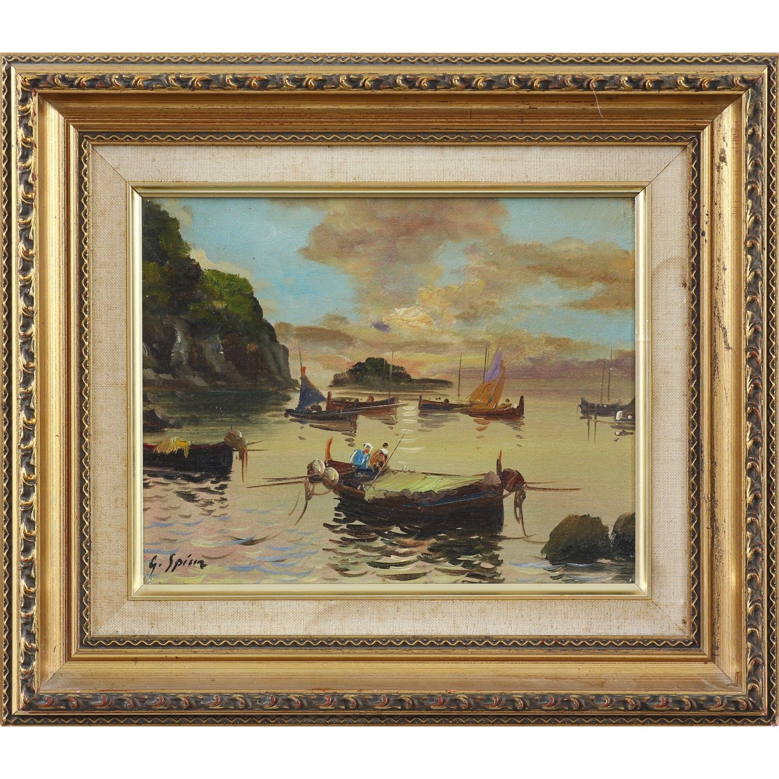 Oil On Canvas Signed Indistinctly. Traditional Côte D'azur Fishing Boats.