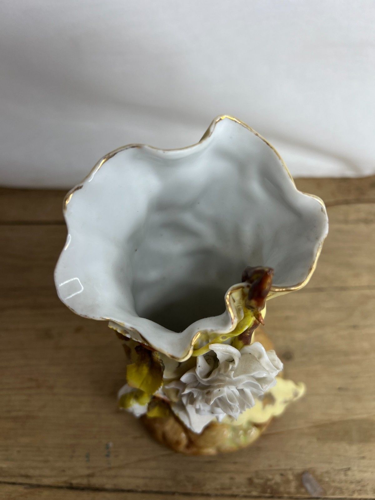 Antique Porcelain Cornucopia Shell Vase Brown And Yellow Je 476 Good Condition photo buy