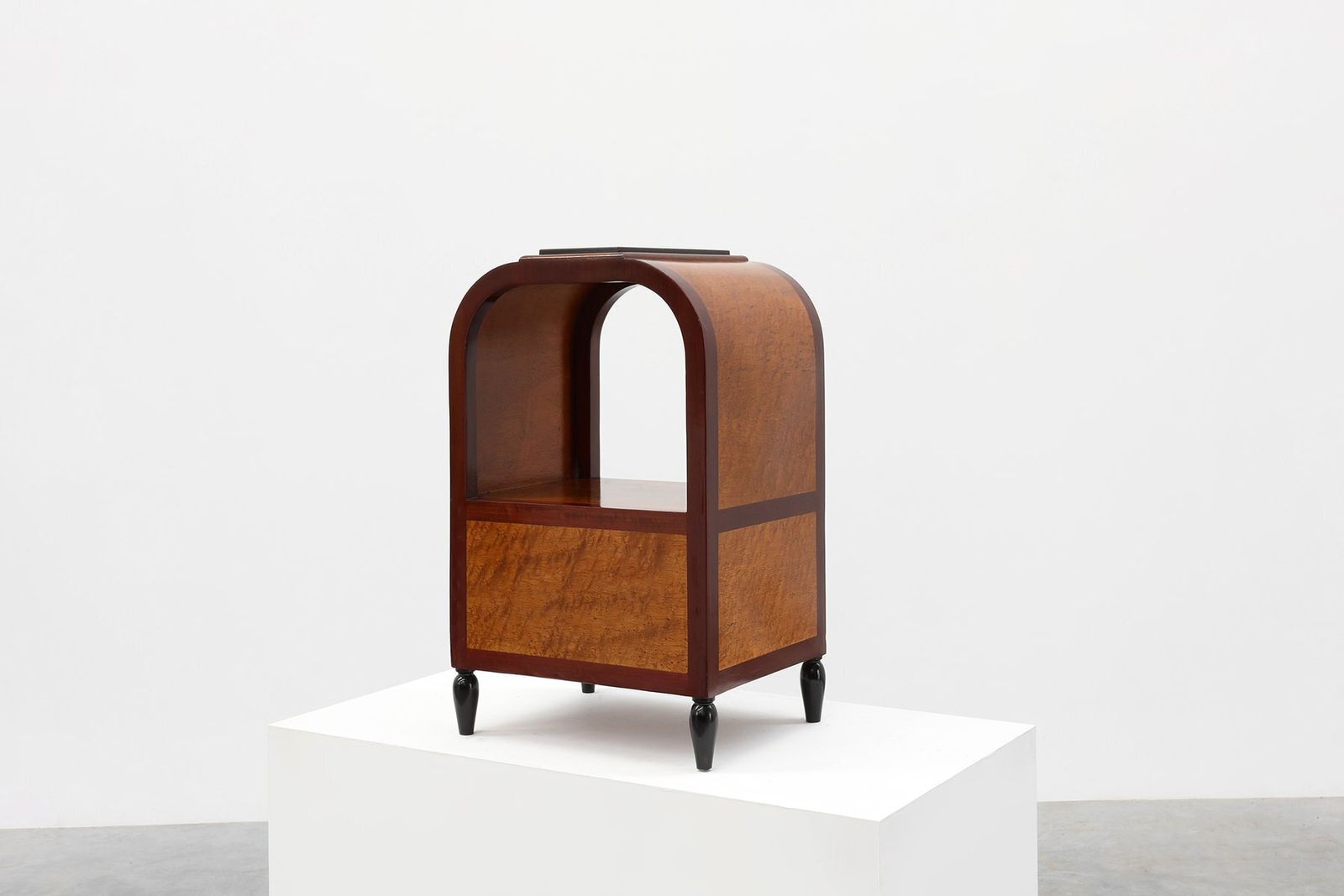 Art Deco Arched Side Table With Storage Unit And Black Marble Top, France, 1920s photo vinterior