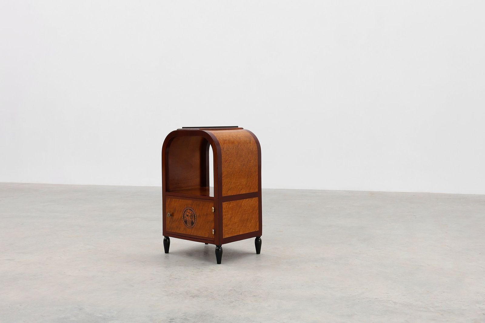 Art Deco Arched Side Table With Storage Unit And Black Marble Top, France, 1920s photo vintage