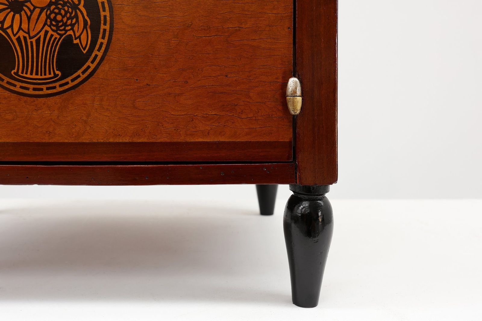 photo vintage Art Deco Arched Side Table With Storage Unit And Black Marble Top, France, 1920s