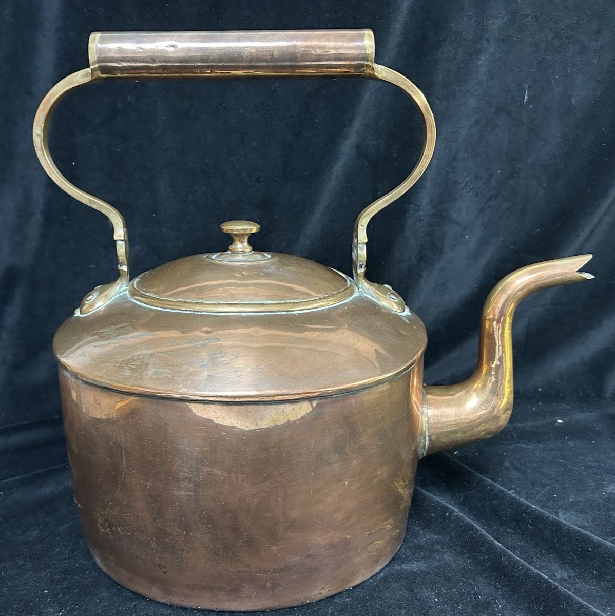 Large Antique Regency  Copper Kettle With Brass Inserts 17” 3kg photo vinterior