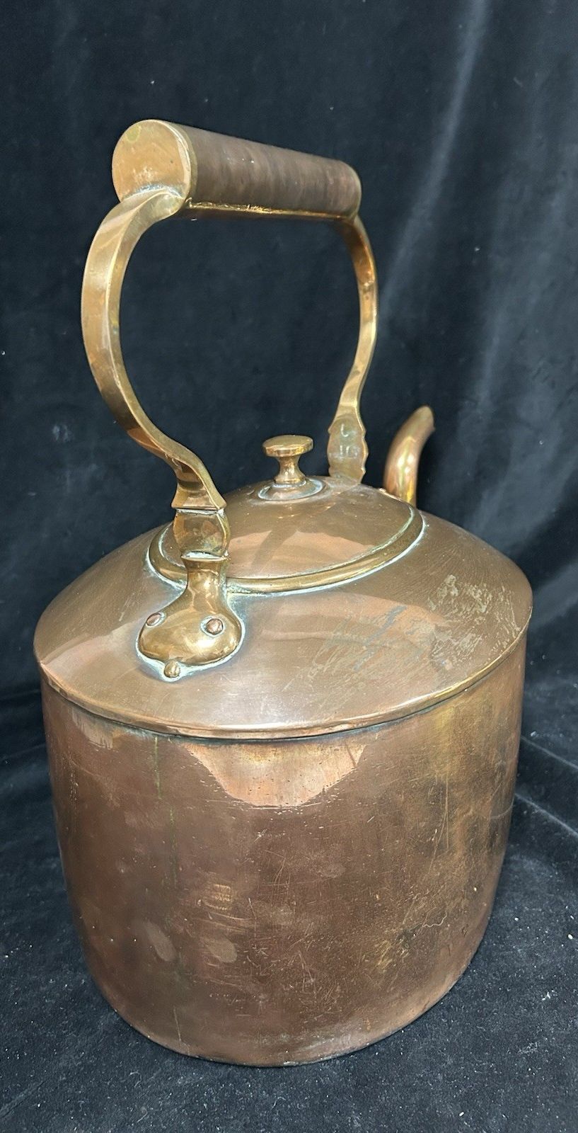 Large Antique Regency  Copper Kettle With Brass Inserts 17” 3kg photo buy
