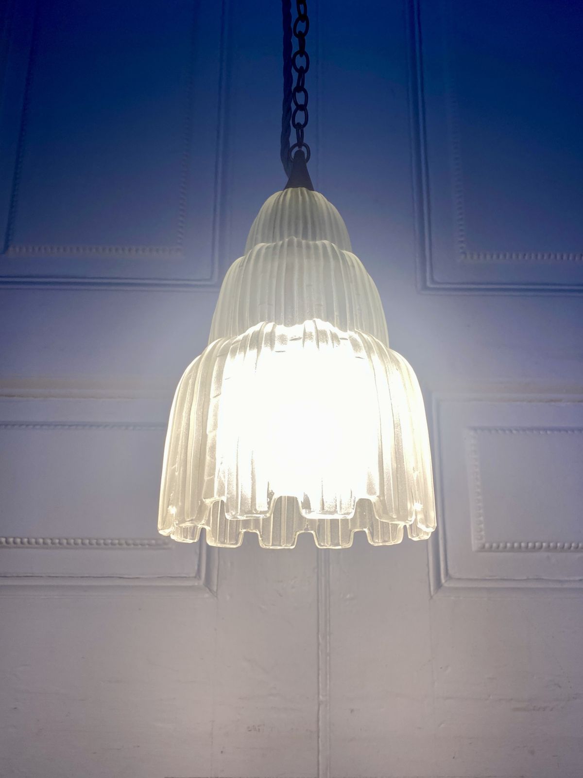 French Art Deco 'Waterfall' Glass Pendant Light By Sabino.